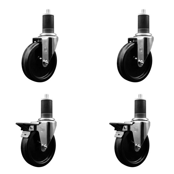 5'' Phenolic Wheel Swivel 1-5/8'' Expand Stem Caster Set 2 Brakes, 4PK